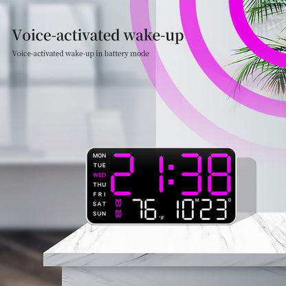 LED Digital Wall Clock with Temperature Indicator USB/Battery Powered Office Use