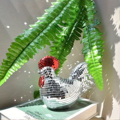 Decorative Chicken Statue Mirror Tile Unique Home Decor Artistic Visual Element