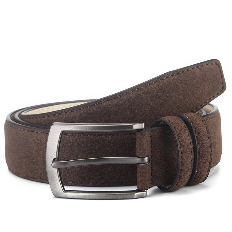 Men’s Suede Leather Belt, Alloy Buckle, Retro Casual Style, 115cm, Durable Accessories