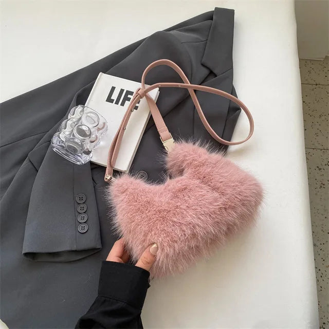 Luxury Women's Plush Handbag Trendy Small Crossbody Tote for Winter