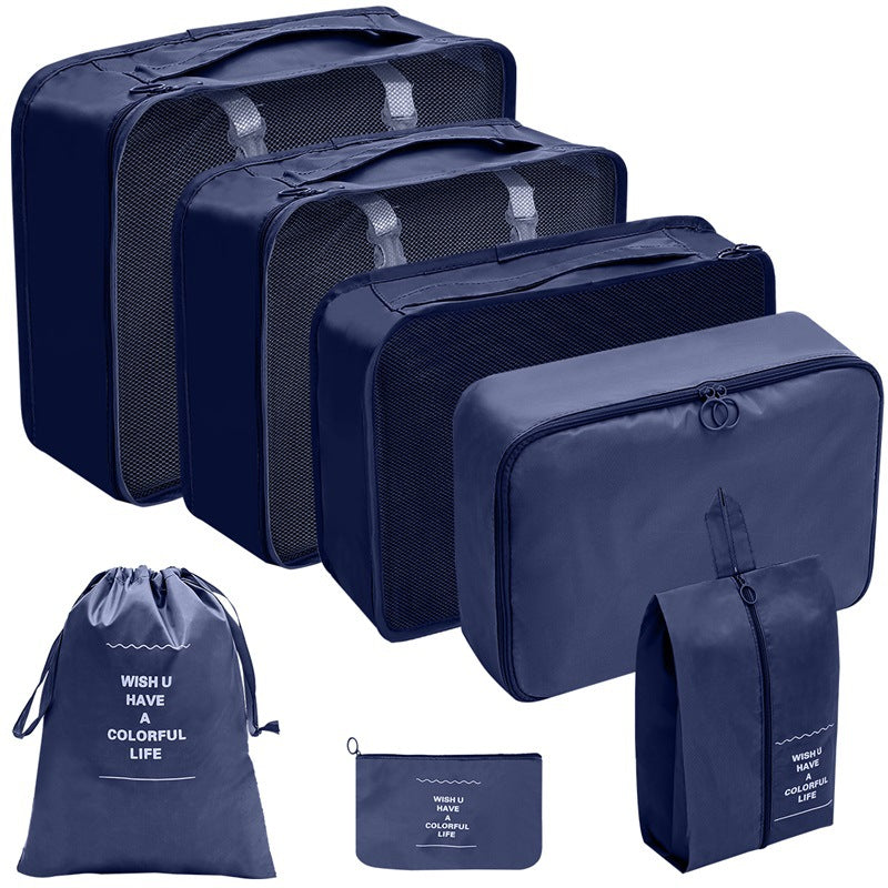 7 Piece Packing Cube Set Travel Organiser Mesh Front Double Zip Shoe Pouch Grey