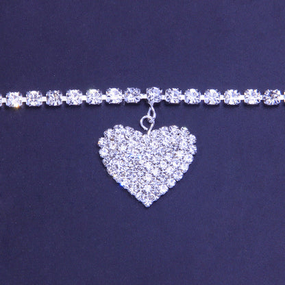 Crystal Diamond Love Heart Anklet Women's Beach Holiday Jewellery Silver