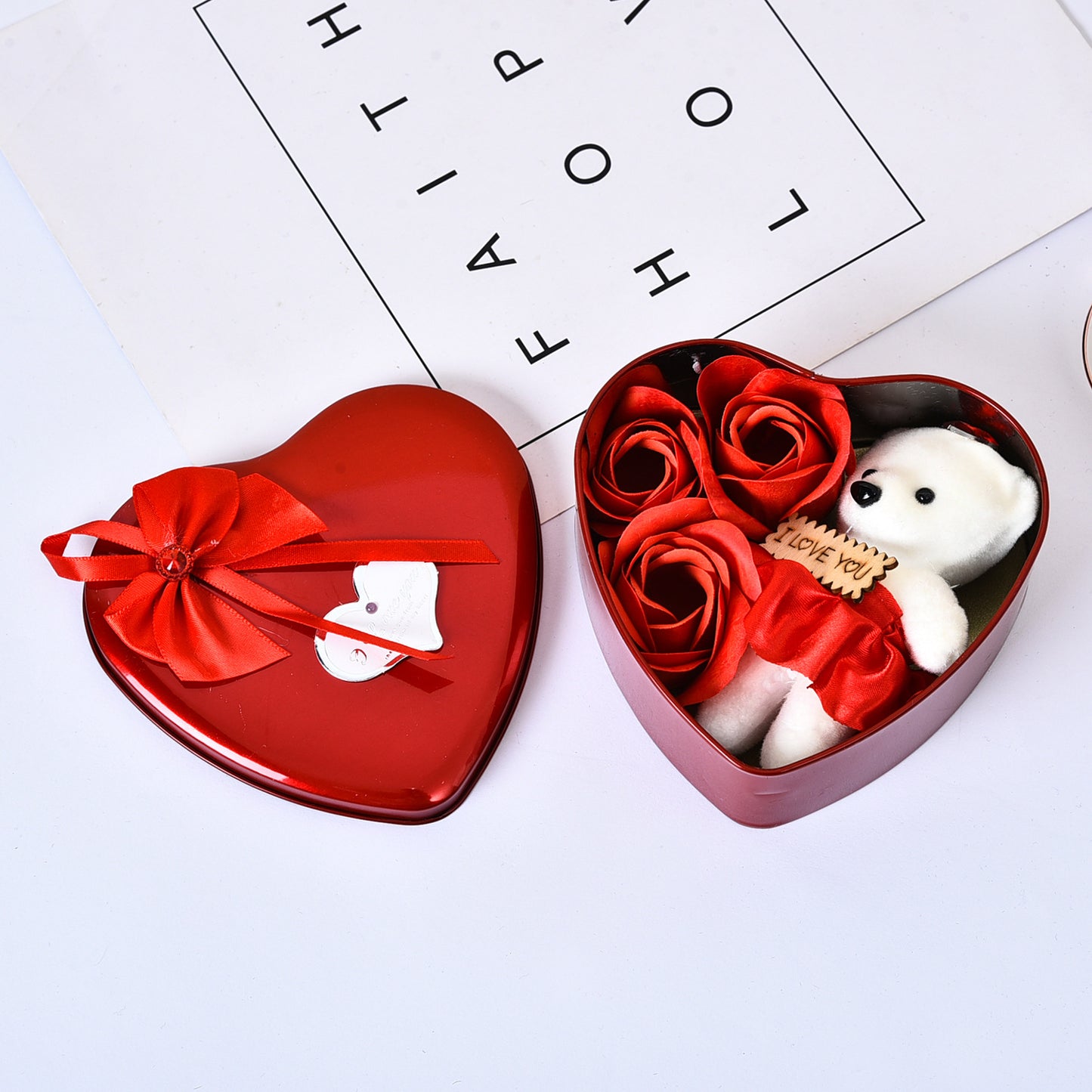 Heart Shaped Soap Flower Teddy Gift Box Optimal Wedding Table Display Feature