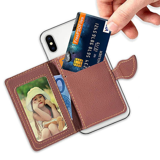 Phone Wallet Case With 3m Adhesive Card Holder And Leaf Clasp For Mobile Phones