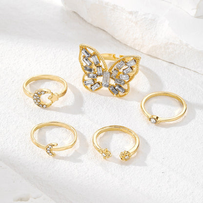 Women’s Gold Tone Midi Ring Set Butterfly Star Moon Jewelry Adjustable Rings