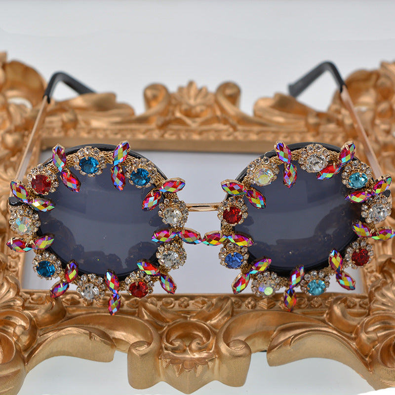 Women's Diamond Studded Baroque Sunglasses Oversized UV Protection Stylish Eyewear
