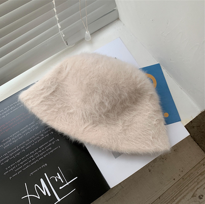 Ladies' Rabbit Fur Knitted Winter Bucket Hat for Stylish Cold Weather Comfort