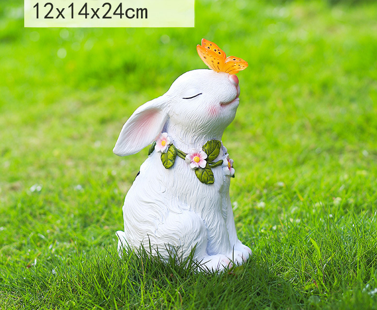 Solar Powered Resin Rabbit Light Sculpture for Gardens 12x14x24cm Weatherproof
