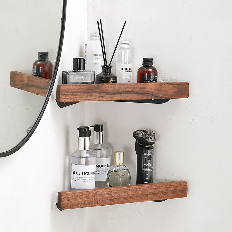 Bathroom Corner Shelf Rack Wood Aluminium Right Angled Triangle 35cm Single
