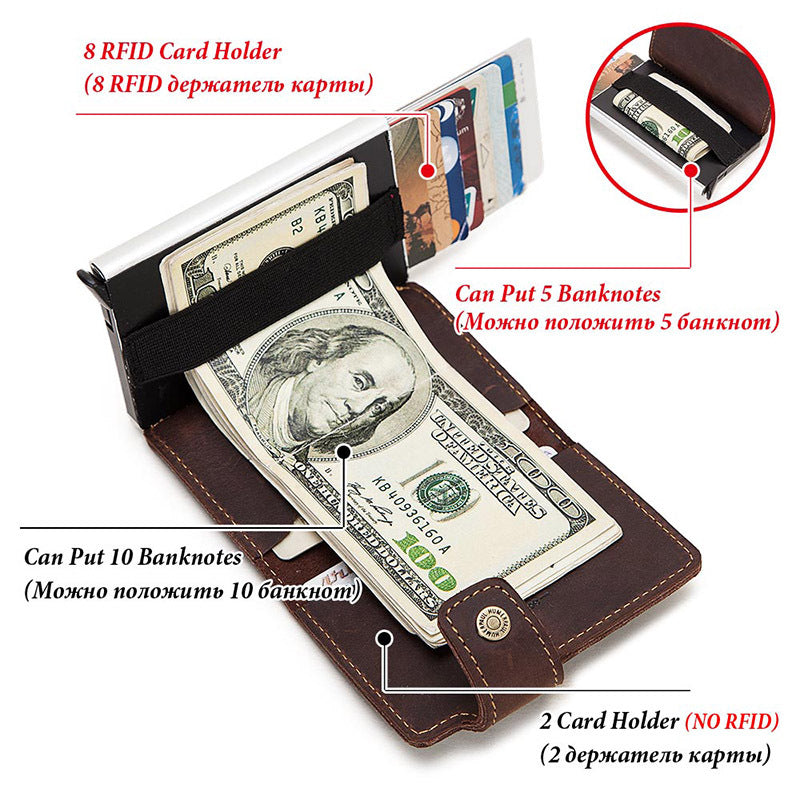 Leather Automatic Pop Up Aluminium Card Holder For Credit Cards Slim Wallet Rfid