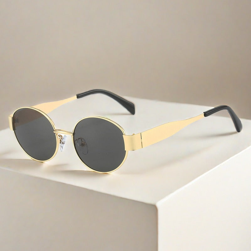 Oval Metal Frame Sunglasses with UV400 Protection Ideal for Sunny Days Outdoors