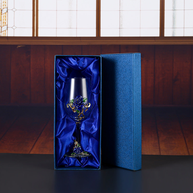 Enamel Crystal Glass Red Wine Goblet Decanter Set Premium Home Bar Essentials