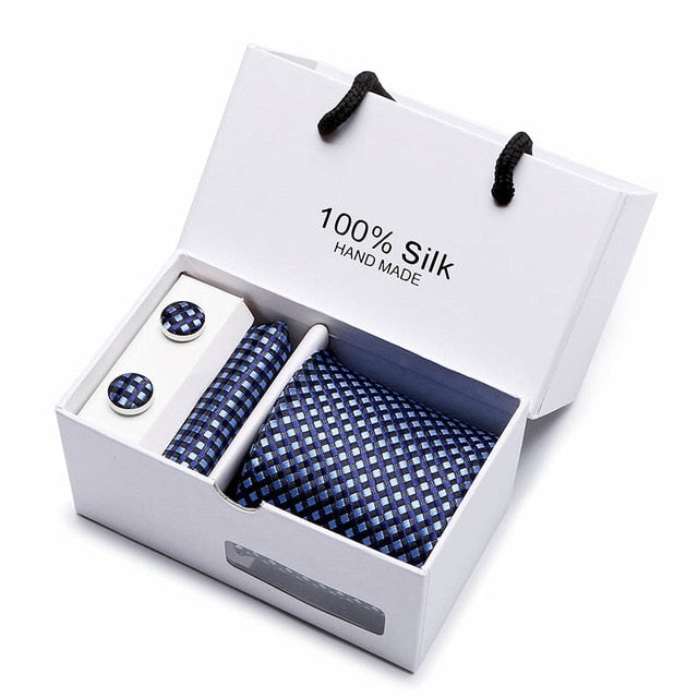 100% Silk 3pc Men's Plaid Tie Set Extra Long Woven Neck Ties Suit Gift Box