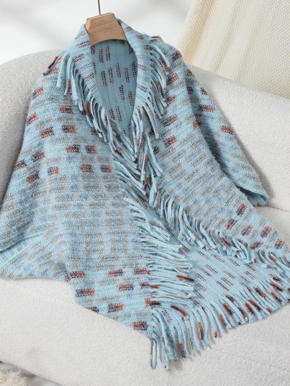 Fringe Open Front Boho Poncho Women’s Half Sleeve Cardigan Knit Cape Shawl Wrap