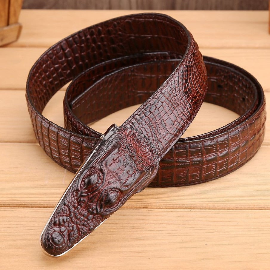 Luxury Alligator Design Genuine Cowhide Leather Belt for Men with Alloy Buckle