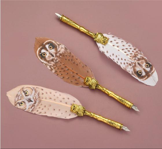 Luxury Owl Feather Quill Pen & Ink Set with Retro Seal Stamp & Accessories