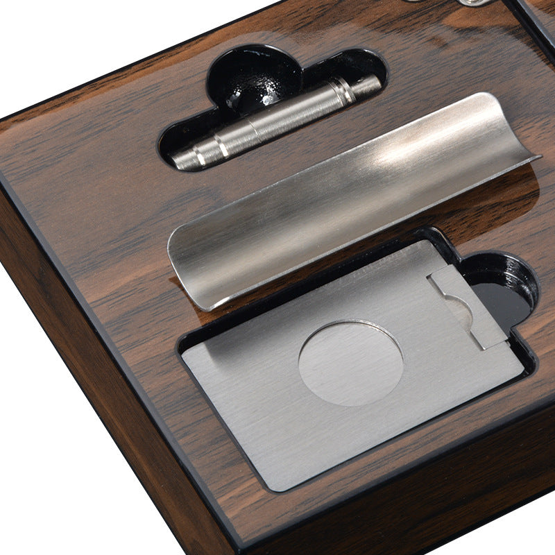 Walnut Wood Cigar Ashtray Set with Cutter Holder Drill Ashtray Compact Design Gift