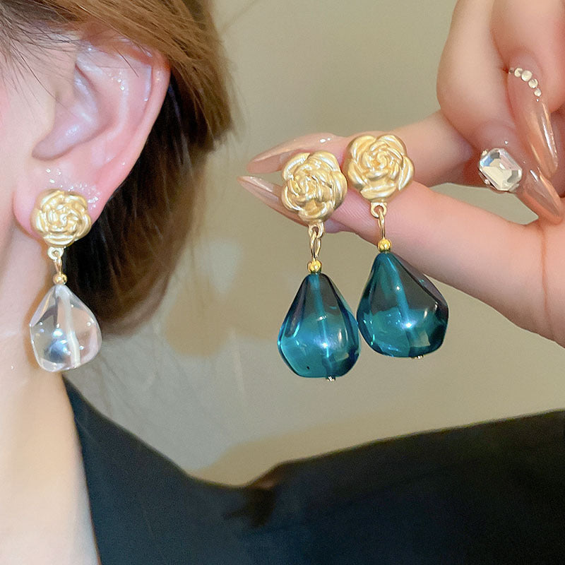 Gold Tone Drop Dangle Gemstone Resin Earrings Women's Fashion Jewellery
