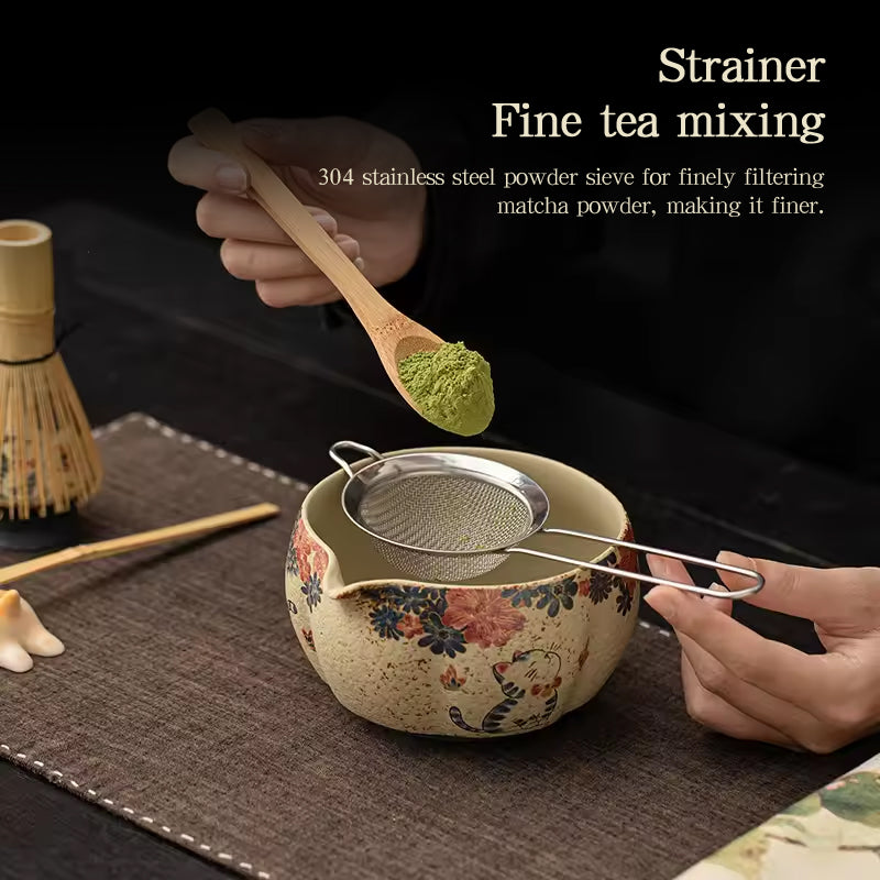 Japanese Flint Red Matcha Tea Kit 2-8 Pieces Bamboo Whisk Ceramic Bowl Storage