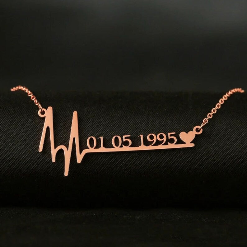 45cm Custom Heartbeat Necklace Date Pendant Stainless Steel Women's Fashion Gift