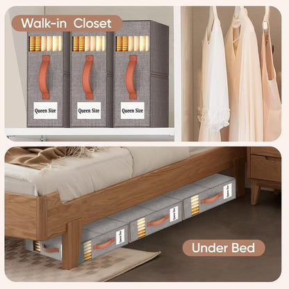 Compact Foldable Rectangular Storage Cube For Linens Towels Bedding Beige Grey