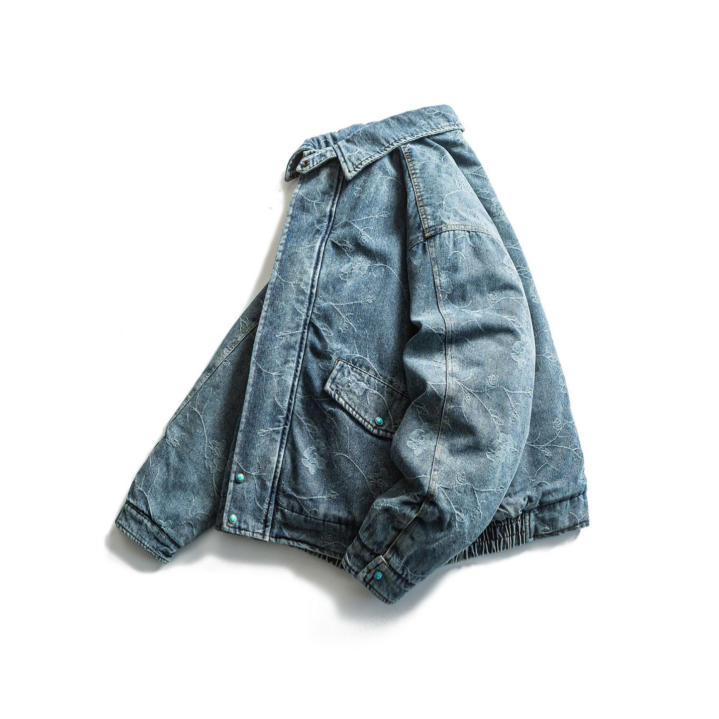 Vintage Jacquard Pattern Thick Insulated Denim Cotton Winter Outerwear for Men