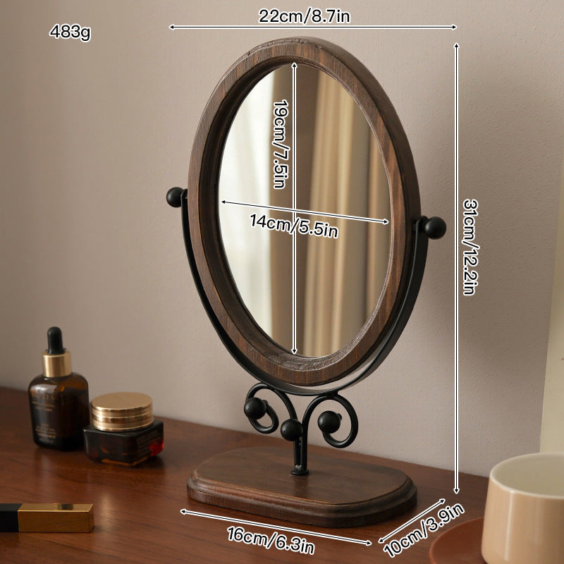 Vintage Solid Wood Bedroom Tabletop Dressing Mirror Upright Rotatable Design