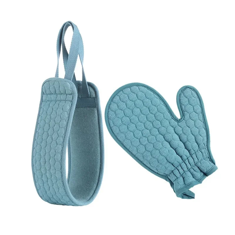 4-Piece Bathroom Kit Large Exfoliating Gloves Elastic Bath Towels Long Lasting