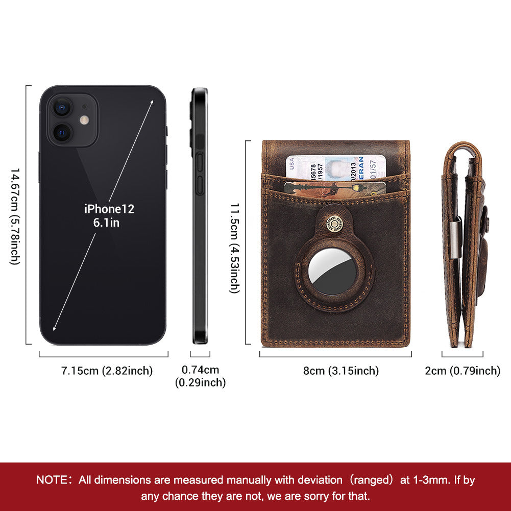 Men's Leather Wallet RFID Blocking Slim For Airtag Slot Secure Credit Card Holder