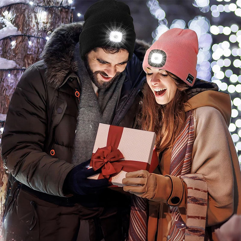 Bluetooth 5.4 Stereo LED Beanie USB Rechargeable Three-Level Light Winter Hat
