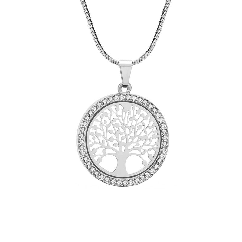 Silver Gold Rose Tree of Life Crystal Pendant Chain Necklace Gift Jewellery