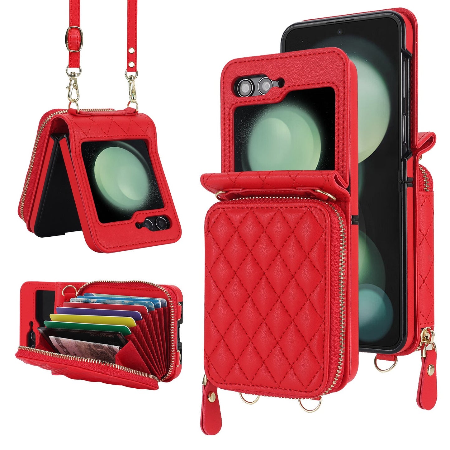 Premium Wallet Case For Samsung Galaxy Z Flip 6 5 4 Crossbody Card Holder RFID