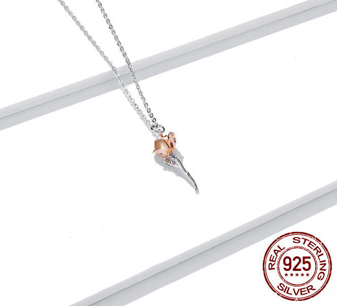 Sterling Silver Rose Pendant S925 Floral Elegant Necklace Jewellery Accessory
