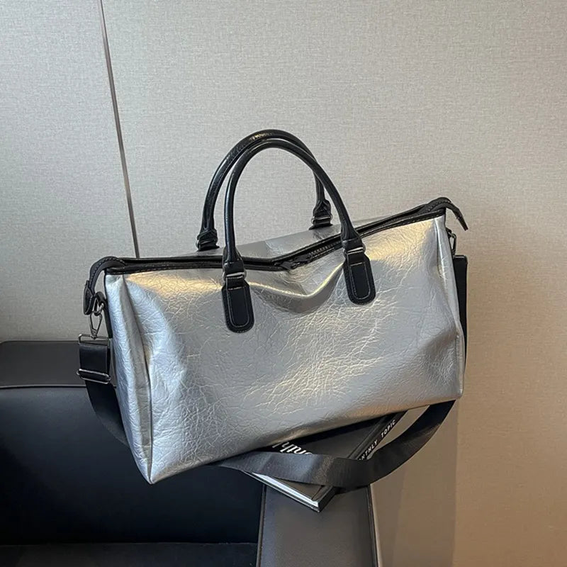 Faux Leather Oversize Weekend Travel Bag Shoulder Hand Luggage Holdall Tote Gym