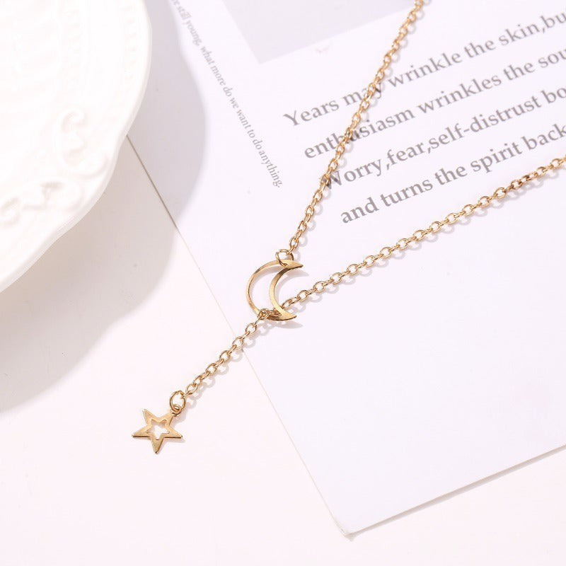 Silver Gold Moon Star Pendant Necklace Dainty Celestial Chain Jewelry Gift