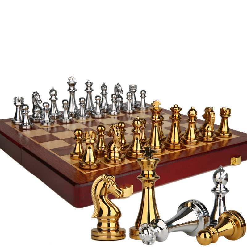 Vintage Metal Chess Set Premium Wooden Board Exclusive Collector Storage Case