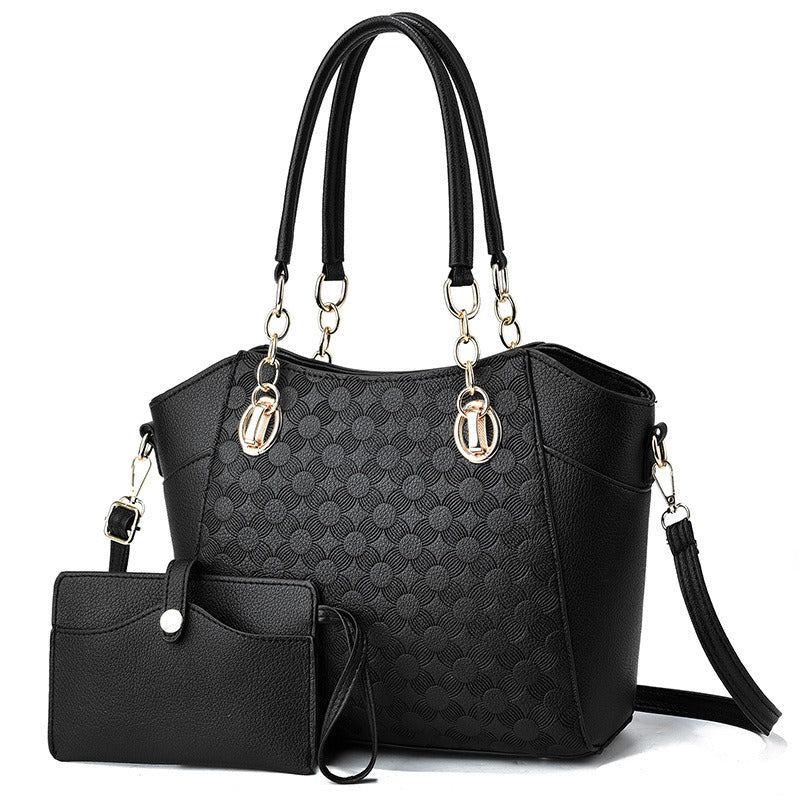 2pc Leather Large Capacity Tote Bag Womens Chain Shoulder Bag Khaki