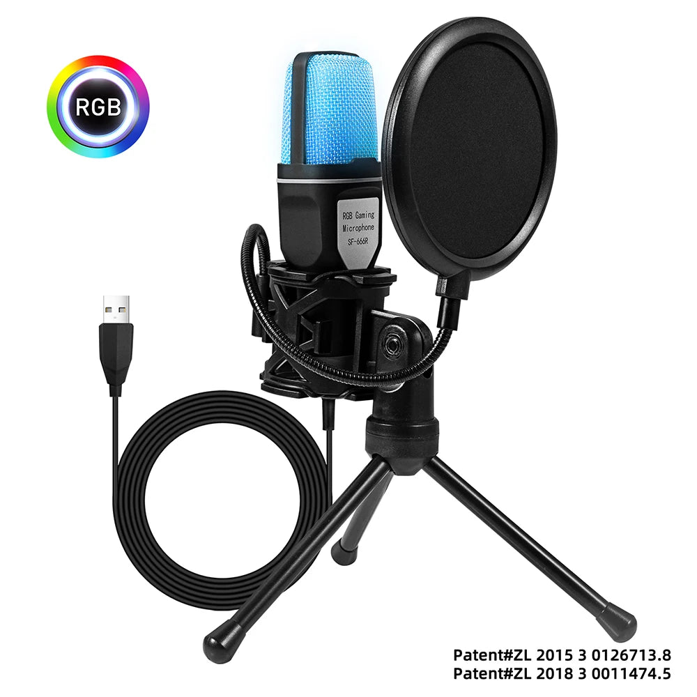 USB Gaming Microphone RGB Condenser Mic Shock Mount Podcast Recording