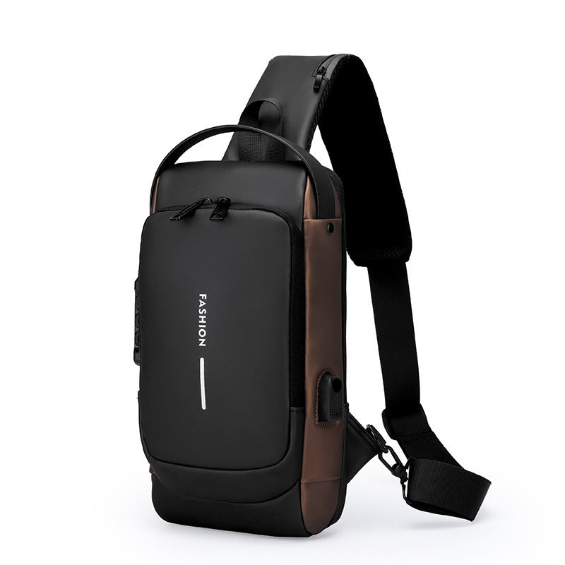 Waterproof USB Crossbody Sling Bag Anti-Theft Password Lock Men Travel Secure