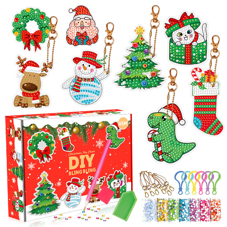 DIY Christmas Diamond Painting Keychain Pendants Kits Kids Crafts Toys Games