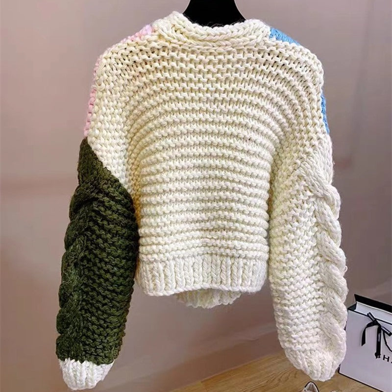 Women's Knitted Floral Flower Cardigan Sweater Button Closure Casual V-Neck