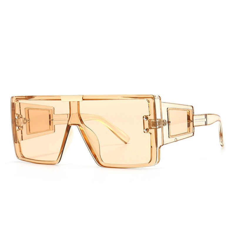 Large Frame Sunglasses with Widened Legs and Patch Design for UV400 Protection