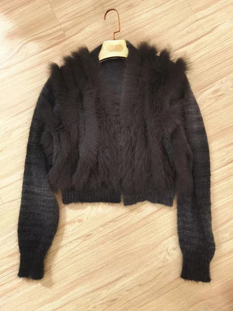 Luxury Women’s Premium Faux Fur Oversized Knit Sweater Cardigan Coat Jacket