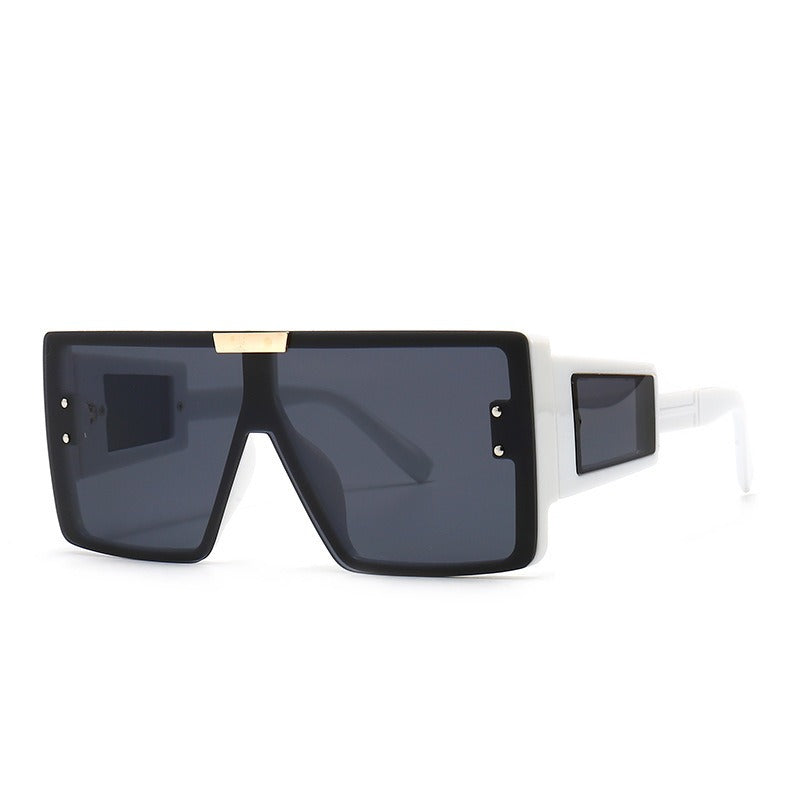 Large Frame Sunglasses with Widened Legs and Patch Design for UV400 Protection