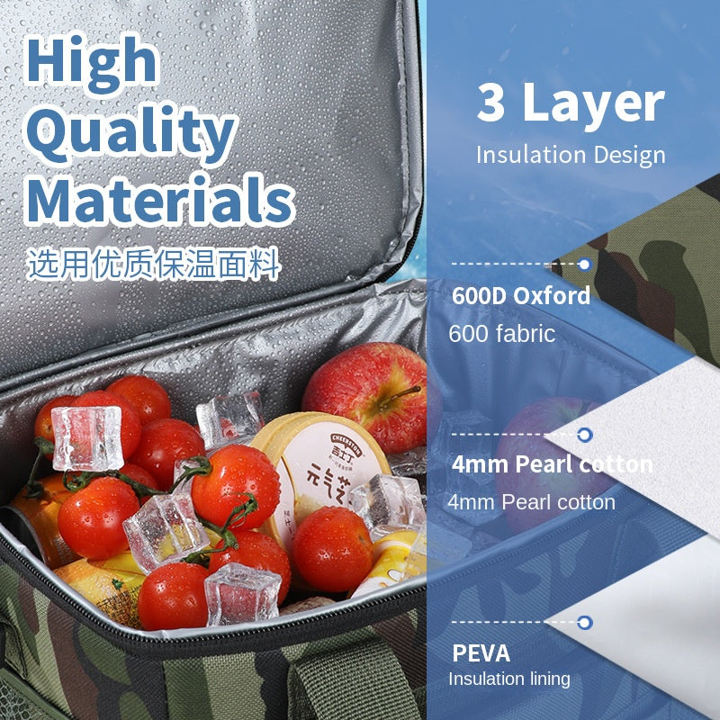 Double Layer Large Capacity Camouflage Shoulder Tote Cooler Bag for Outdoor Use
