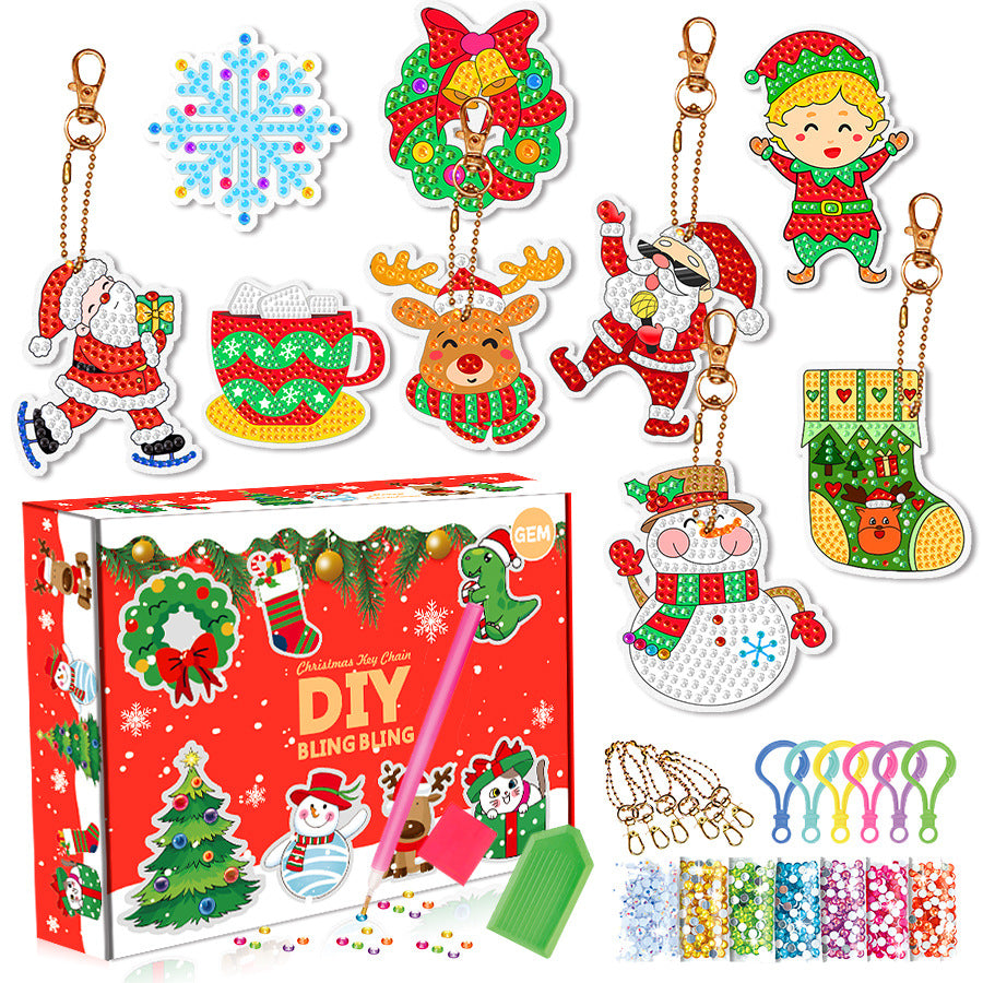 DIY Christmas Diamond Painting Keychain Pendants Kits Kids Crafts Toys Games