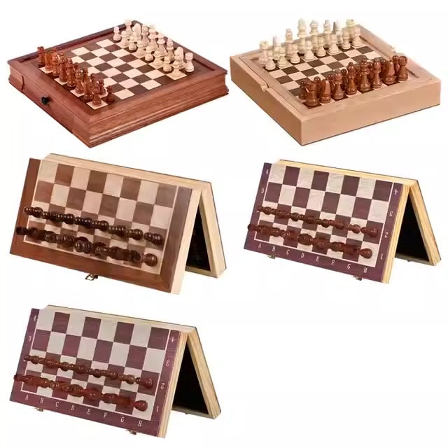 Magnetic Chess Set Drawer Style 32cm Wood Veneer Board Game Storage Chessboard