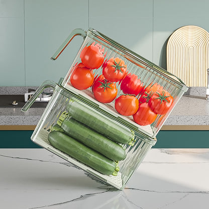 Refrigerator Storage Box Drainable Sealed Stackable Handle Lid Removable Tray