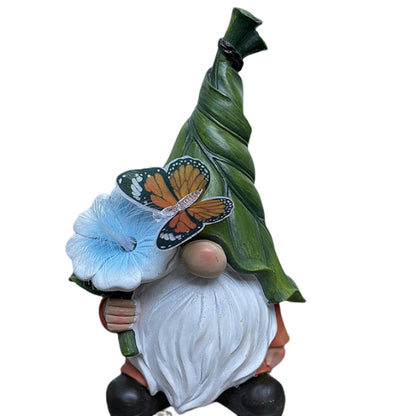 Solar Powered Garden Gnome Lamp, Resin Outdoor Decor with Flower and Butterfly