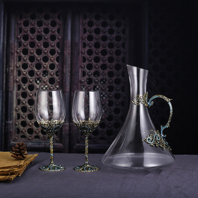 Luxury Lead-Free Crystal Red Wine Glass Set High-Footed Decanter Enamel Craft